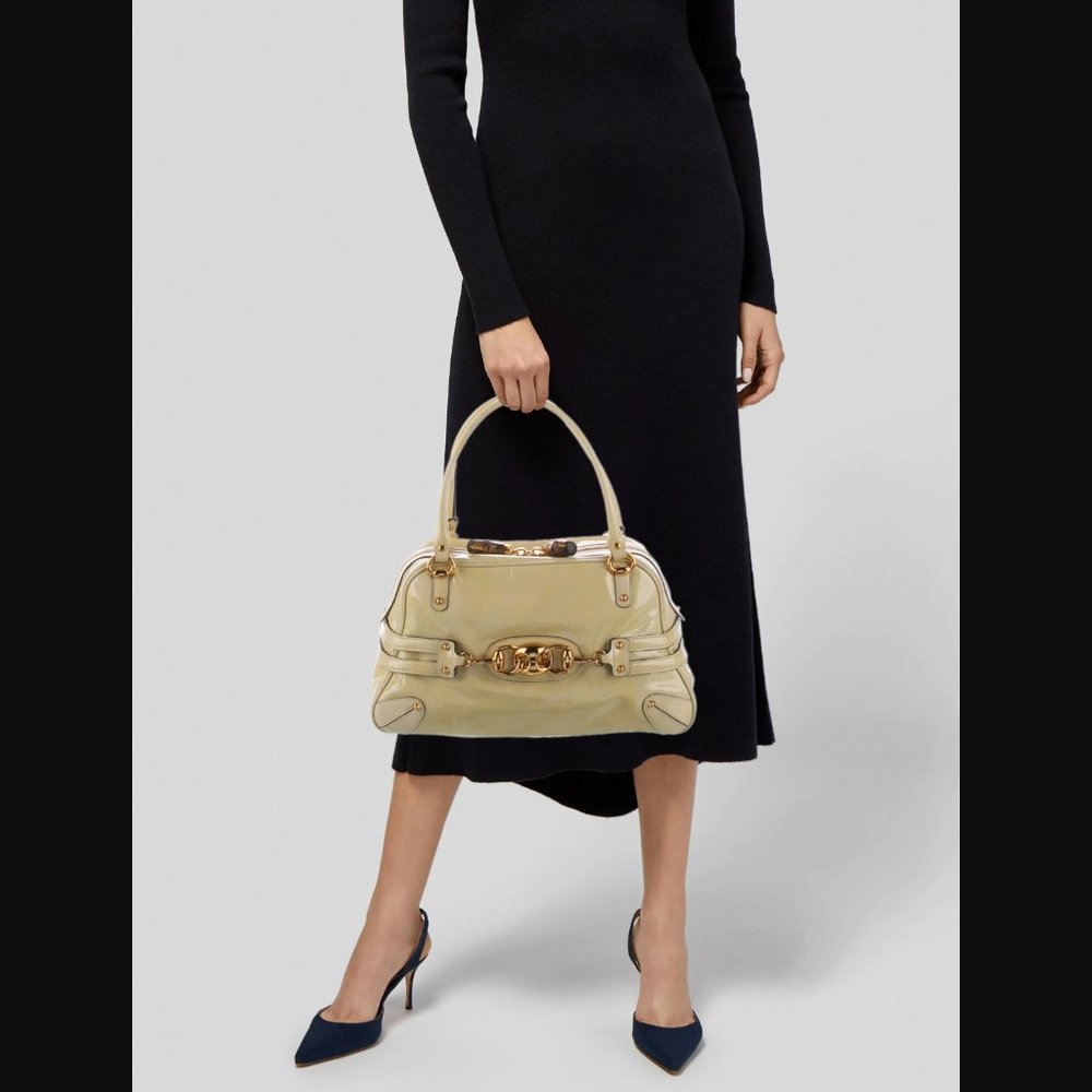 Gucci Bamboo Patent Leather Wave Boston Satchel / Shoulder Handbag 159398 - Picture 5 of 5